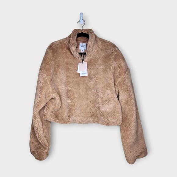 NEW Tiger Mist Cropped Teddy Fleece Pullover 1/4 Zip Jacket Women’s Medium - Picture 1 of 6